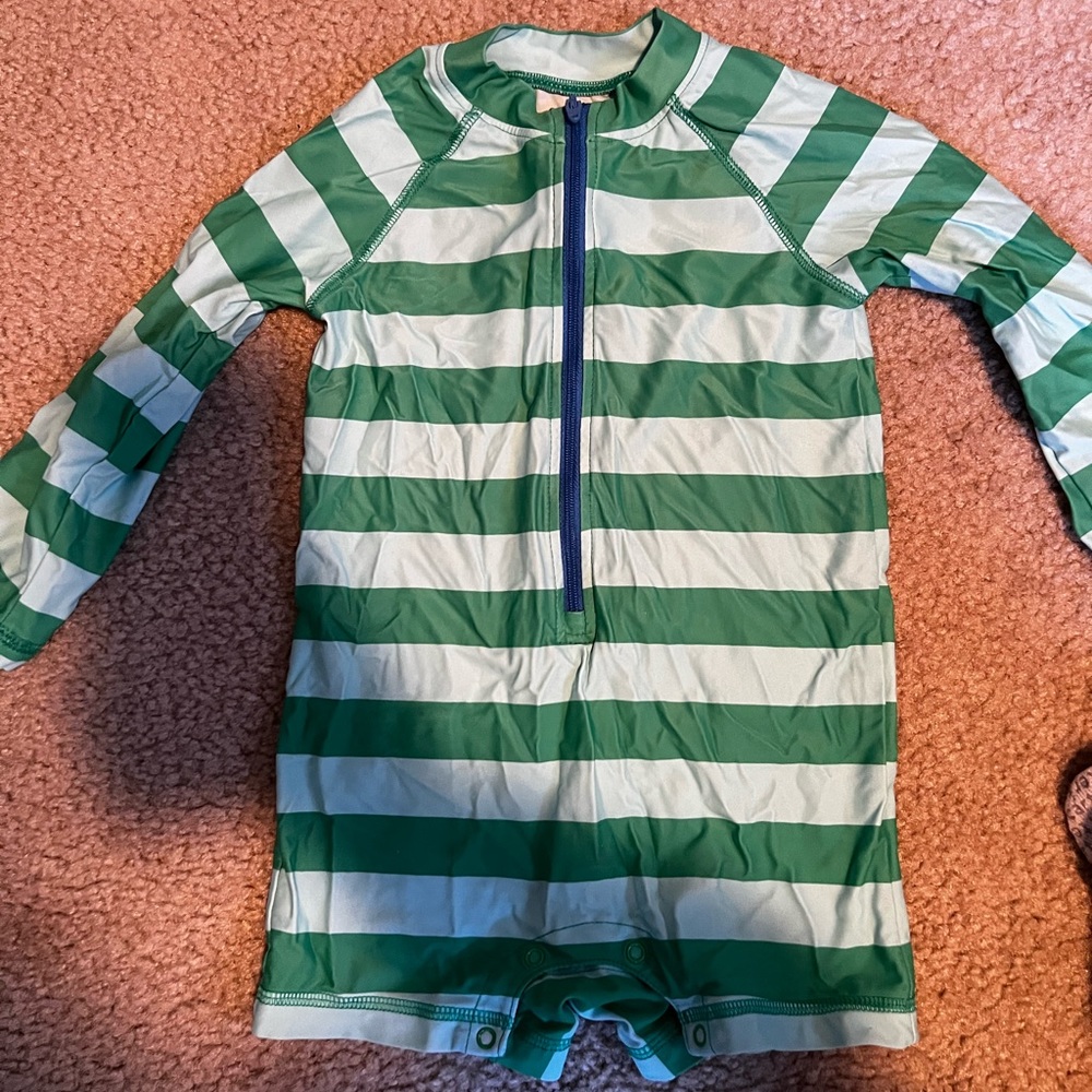 Primary Green Striped One Piece Swimwear